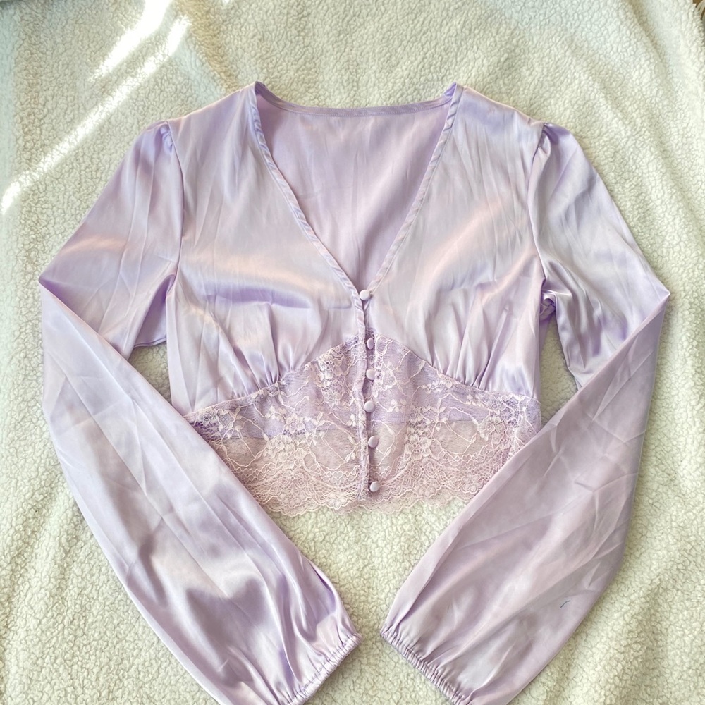 COPY - Lacey Lavender Silk-Like Blouse 💘